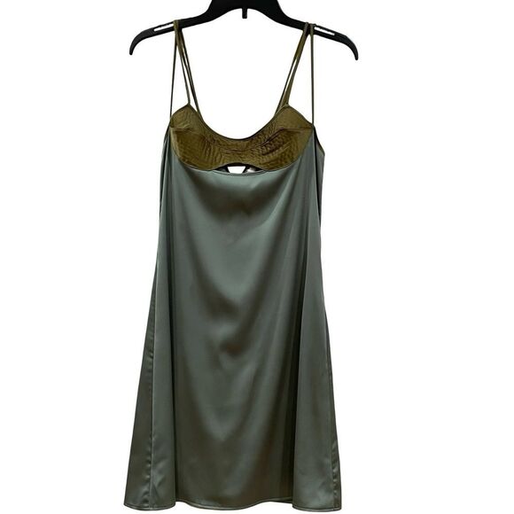 Zara, Green Satiny Lingerie Slip Dress, Size S - Picture 6 of 11